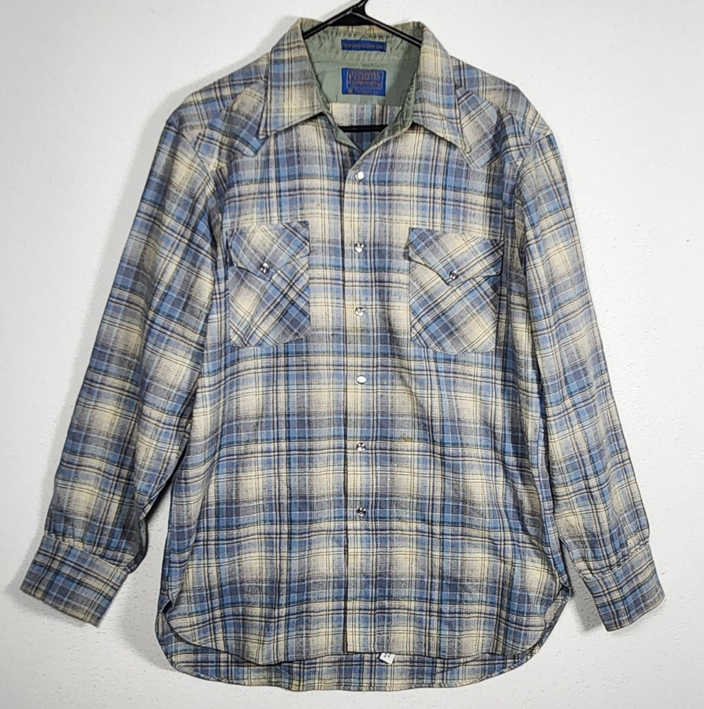 VTG Pendleton USA High Grade Western Wear Wool Pearl Snap Shirt Flannel Size L