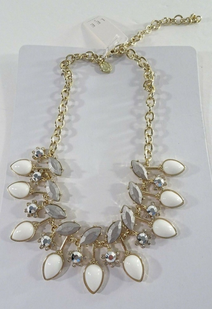 Lee Angel Women's Crystal Cabochon Fan Statement Necklace NWT 98