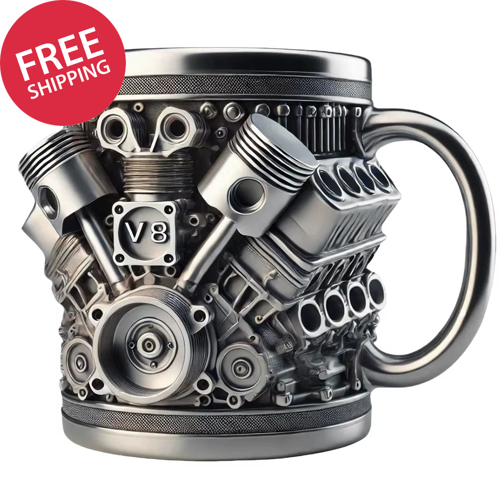 Unique Car Engine Coffee Mug 3D Engines Design Tea Cup Stainless Steel Cocktail