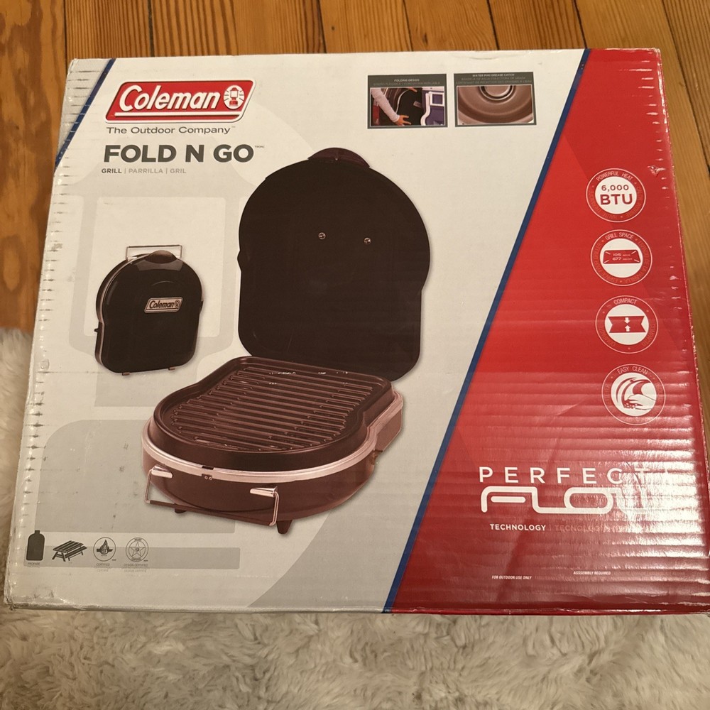COLEMAN Fold N Go Perfect Flow Portable Lightweight Propane Grill 6000 BTU Black