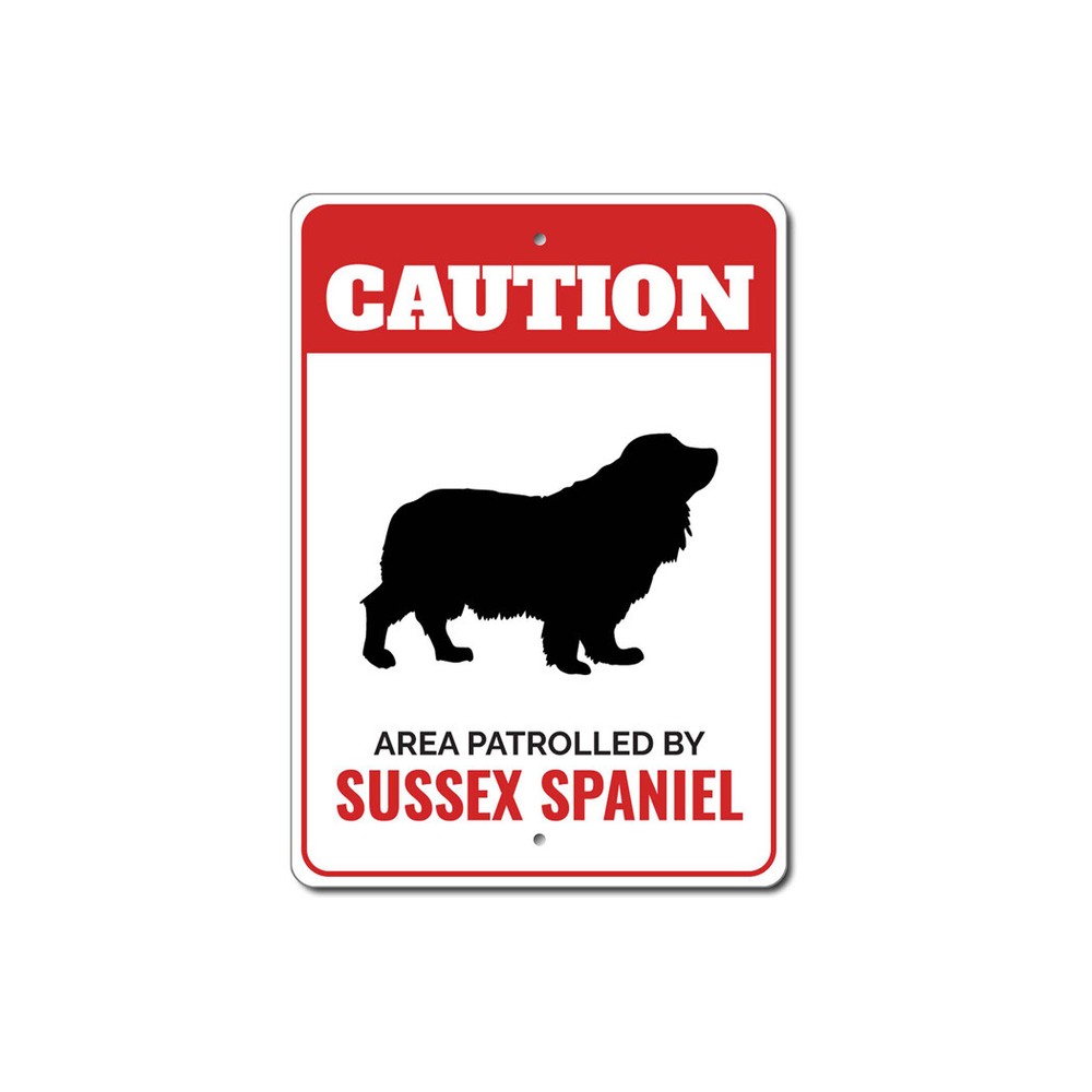 Patrolled By Sussex Spaniel Caution Metal Sign Dog Kennel Breed Canine K9 Paw