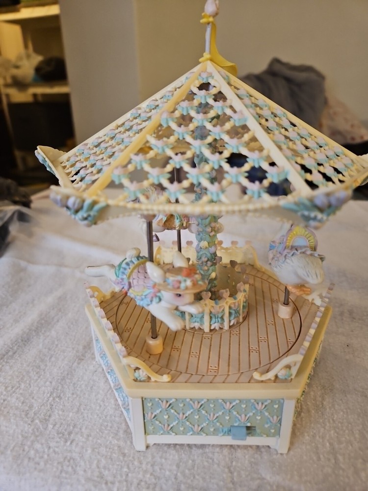 1990 Garden Gazebo Carousel by ENESCO Music Box Plays Younger Than Springtime