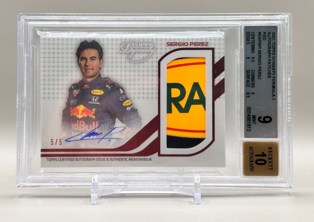 2021 Topps F1 Dynasty Sergio Perez 5/5 Patch BGS 9 Auto 10 Gem Mint Rare