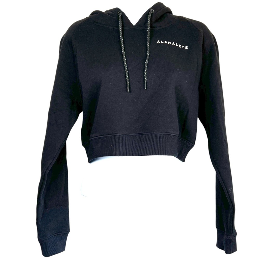 Alphalete Womens Cropped Hoodie Sweatshirt Black Size Small Workout Athleisure