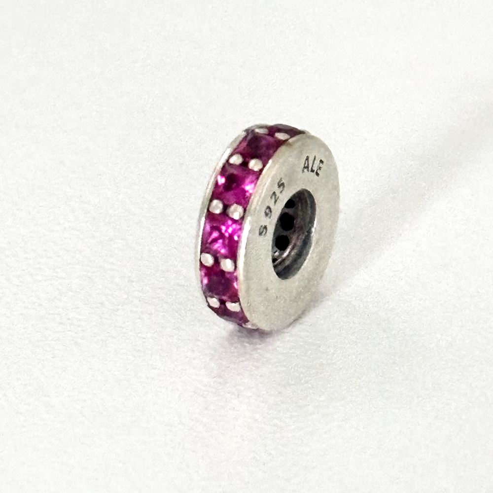 Pandora Retired 925 Silver Pink Crystal Eternity Spacer Bead Charm