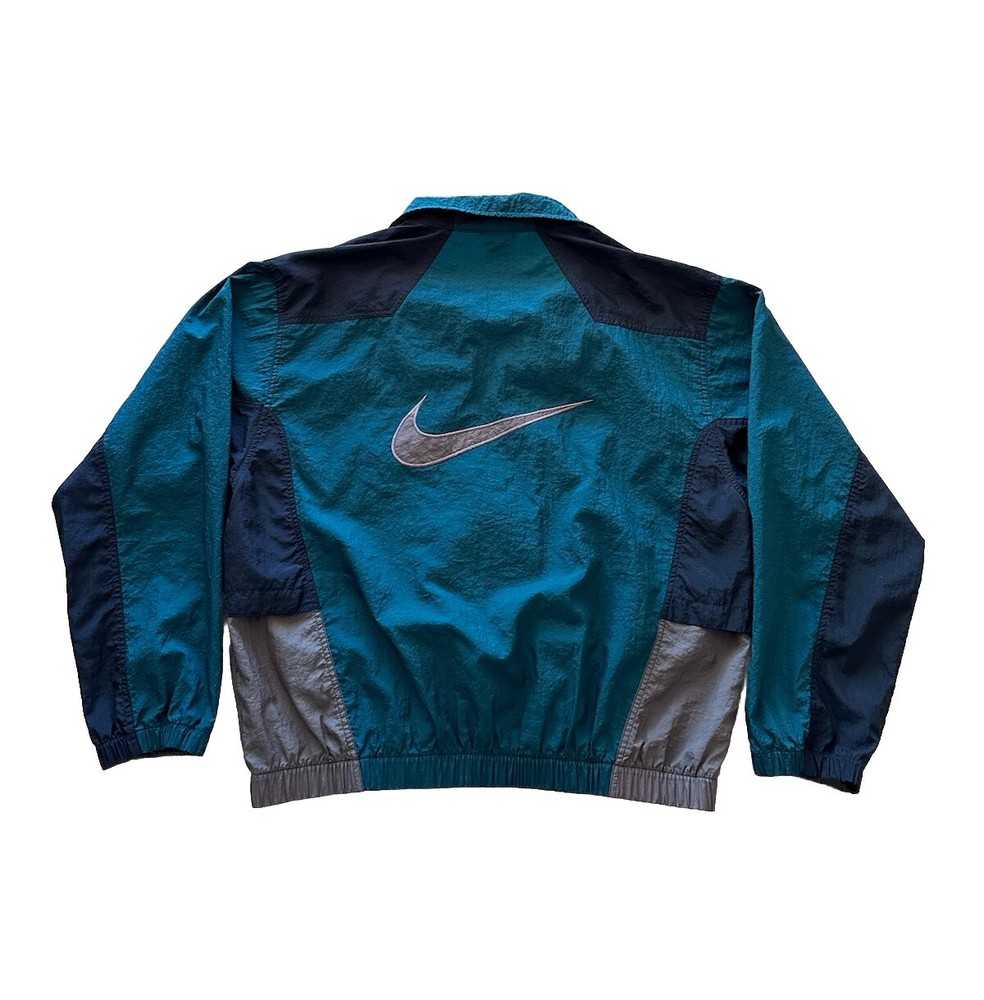Vintage Nike Swoosh 90s Windbreaker Big Back Logo Size Large Green White Tag