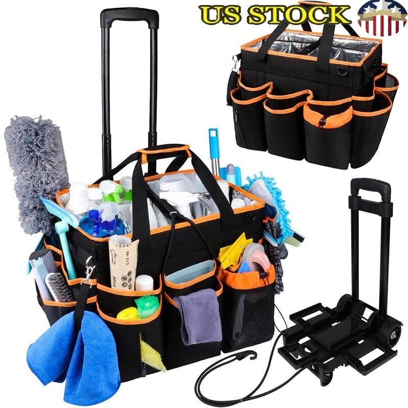 Rolling Cleaning Tote with Detachable Trolley and Multi-Compartment Organizer US