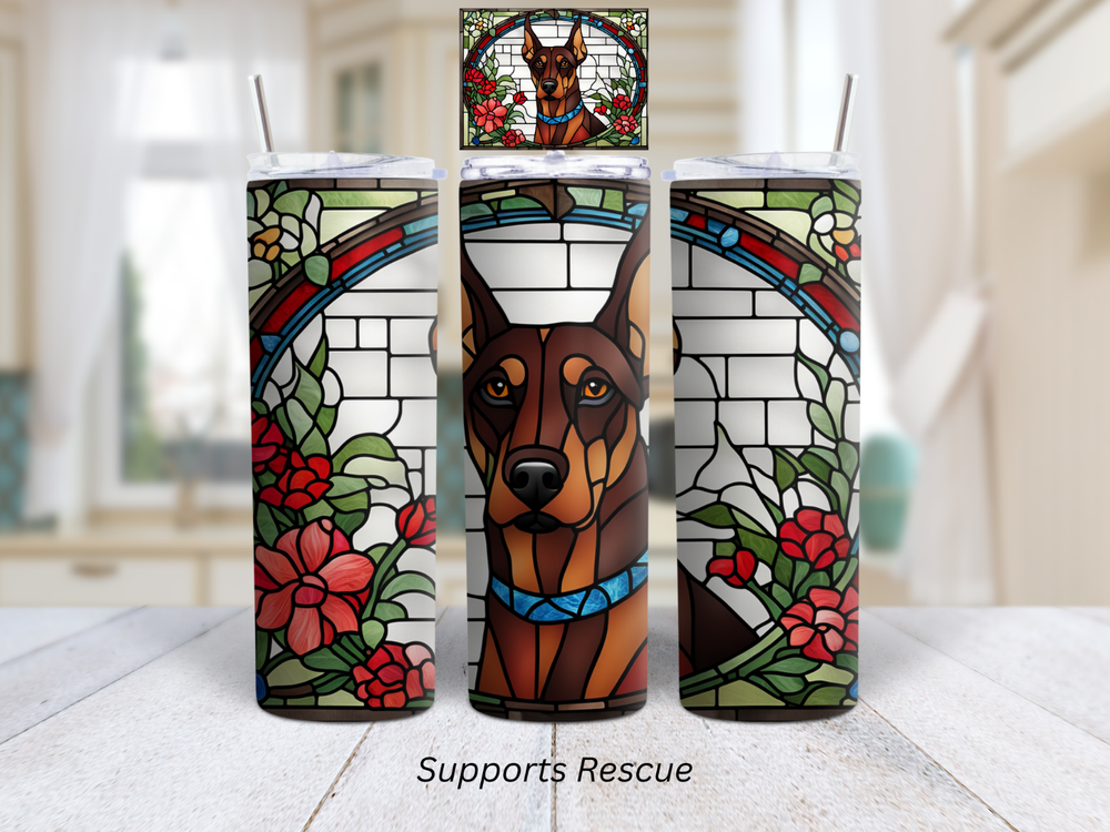 Stained Glass Red Doberman Dog Vibrant 20 oz Stainless Steel Insulated Tumbler