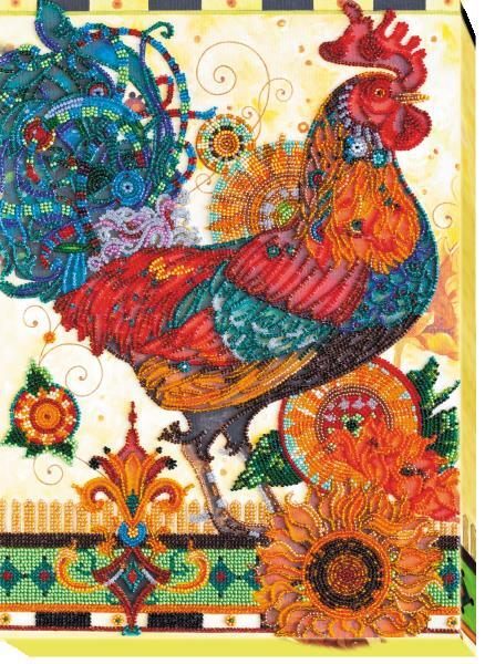 Bead embroidery kit Rooster needlework kit Art canvas beadwork pattern