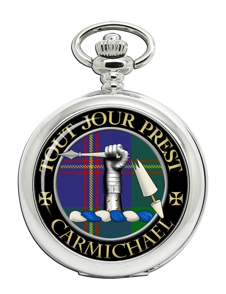 Carmichael Clan Engraved Scottish Pocket Watch with Chain