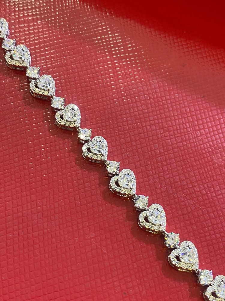 Women's 14K White Gold Plated 20Ct Heart Cut Simulated Diamond Tennis Bracelet