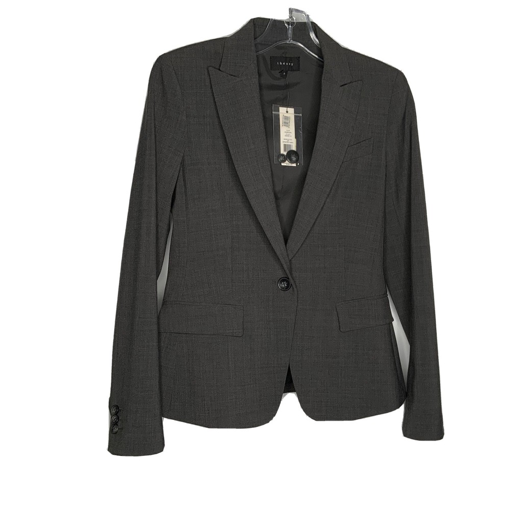 NWT $395 Theory Wool Blend Classic Blazer Size 0 Stretch Office Business Classic