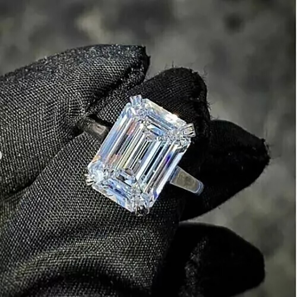 7.10 Ct Certified Emerald Cut Solitaire White Diamond 925 Sterling Silver Ring
