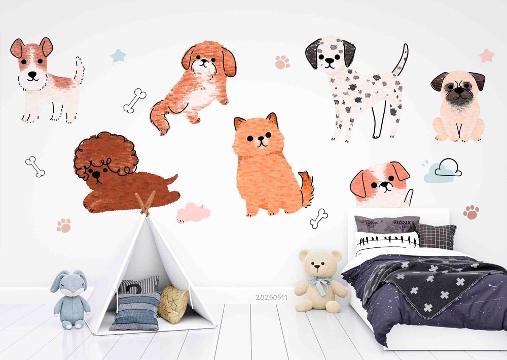 3D Pet Dog Watercolor Wall Murals Wallpaper Murals Wall Sticker 3