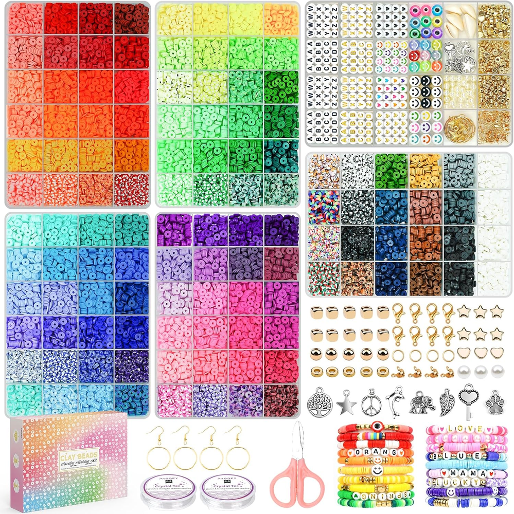 20,000 Pcs Clay Beads Bracelet Making Kit, 120 Colors 6 Boxes Polymer Beads Spac
