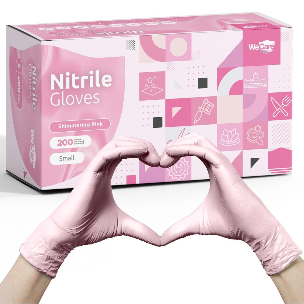 WECARE Pink Nitrile Gloves Powder Latex Free Non Sterile Disposable