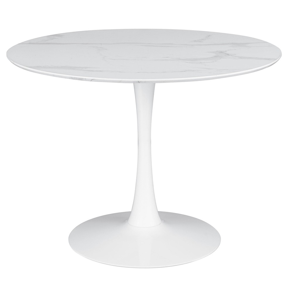Arkell White Round Faux Marble Dining Table