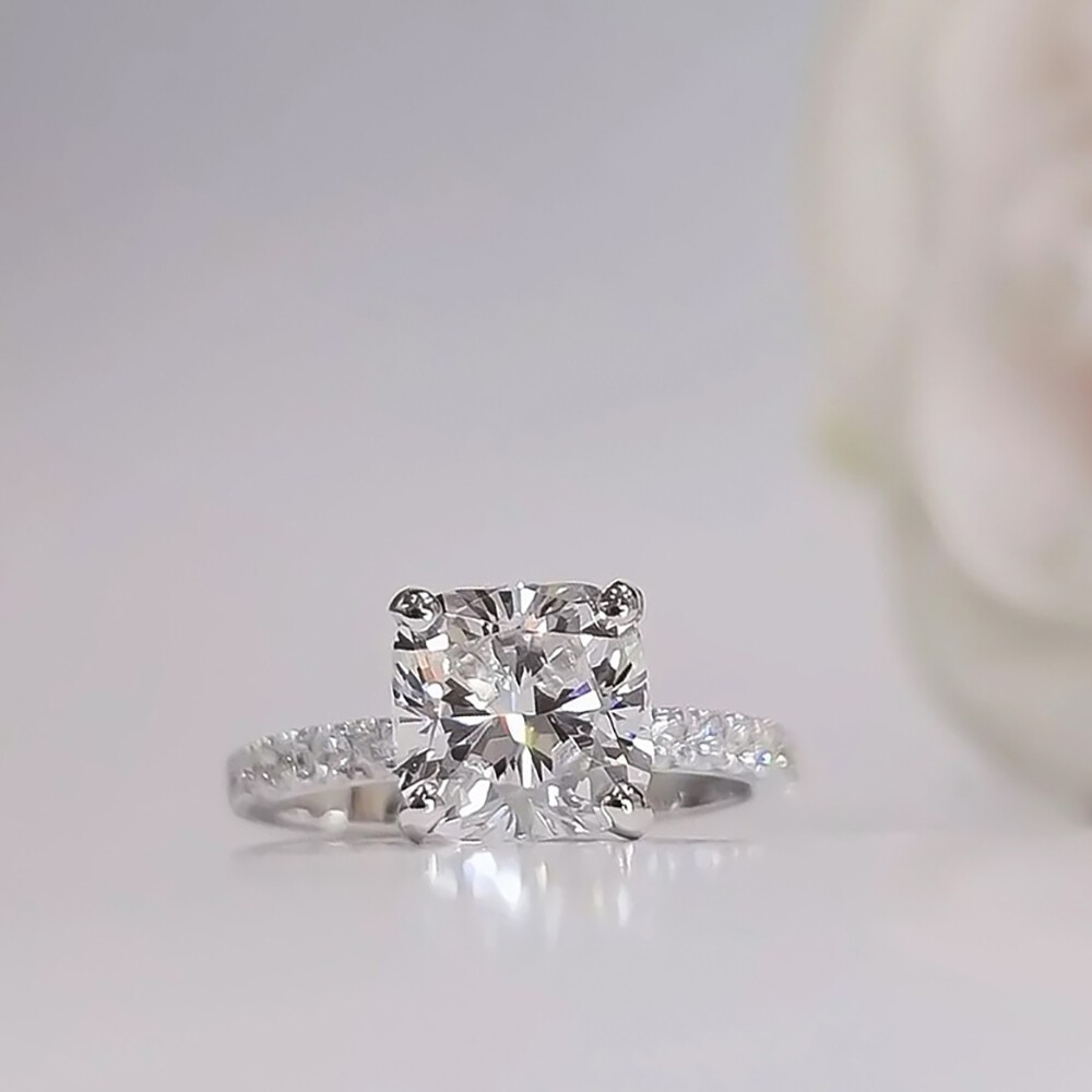 2.50 Ct Certified Cushion Cut White Diamond 925 Sterling Silver Solitaire Ring