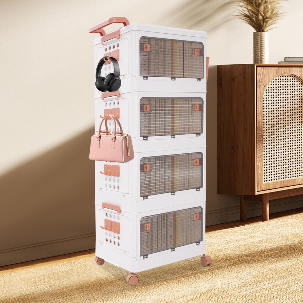 Foldable Stackable 4-Tier Storage Bins Organizer Containers