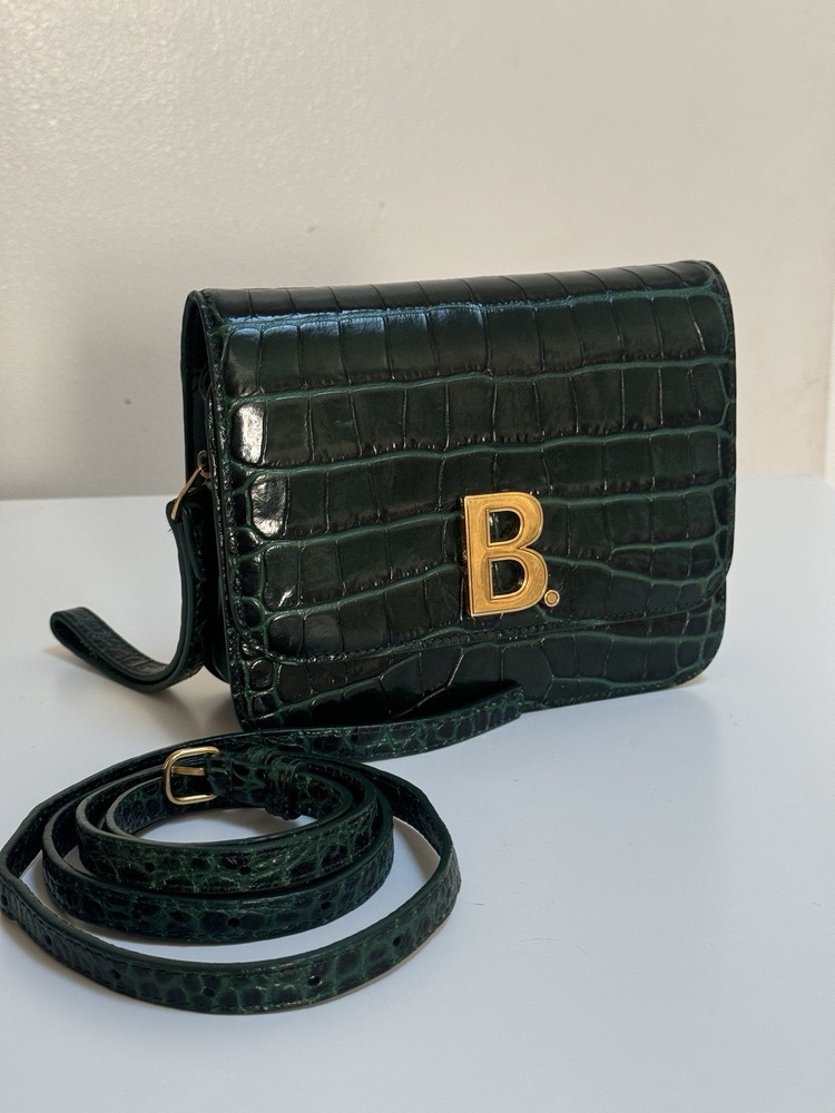 Balenciaga Croc-Embossed B. Shoulder Bag