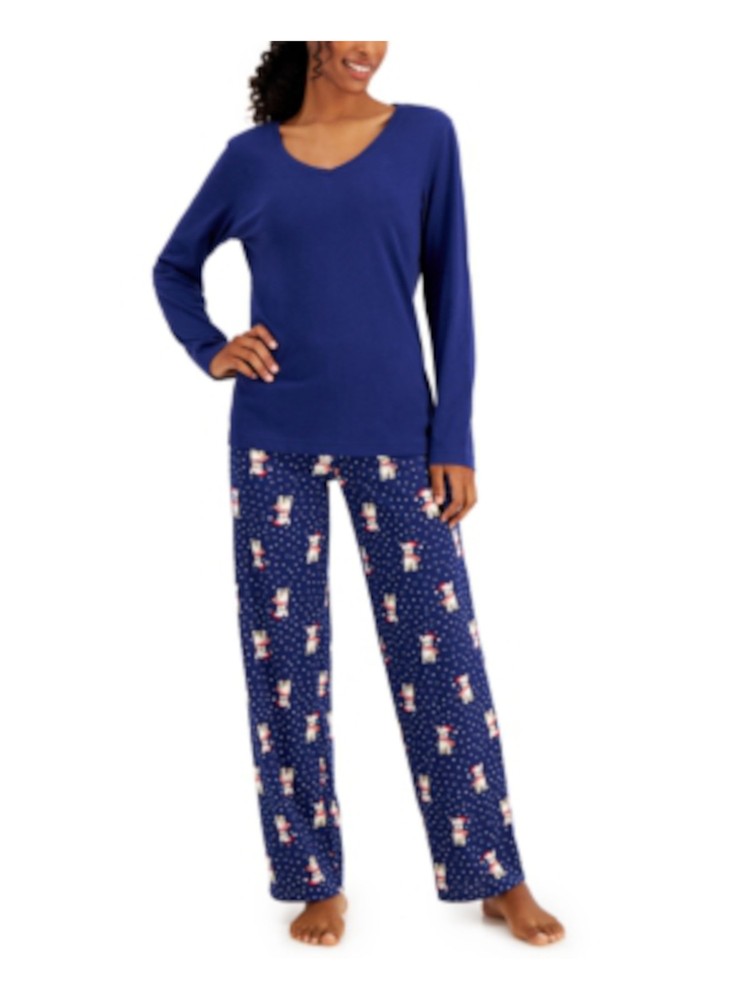 CHARTER CLUB Womens Blue T-Shirt Top Straight leg Pants Knit Pajamas XS