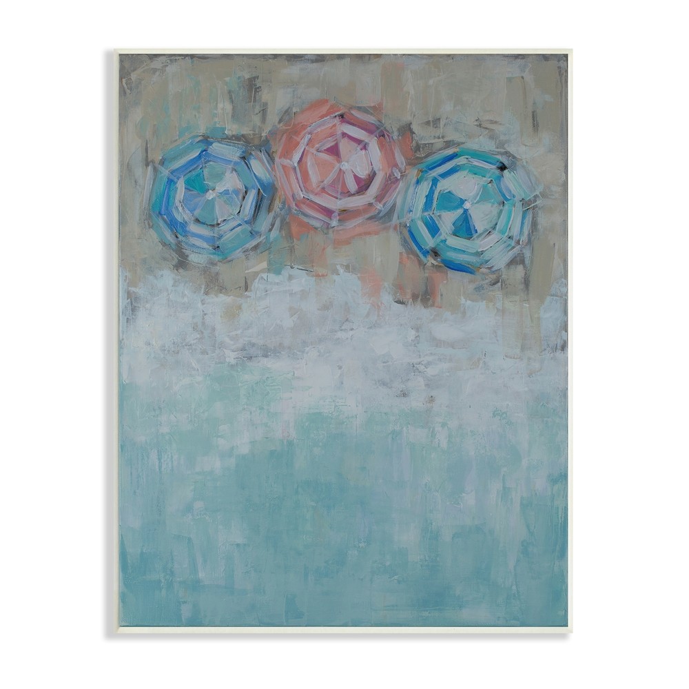 Stupell Beach Umbrella Trio Abstract Aerial Ocean Coast Wood