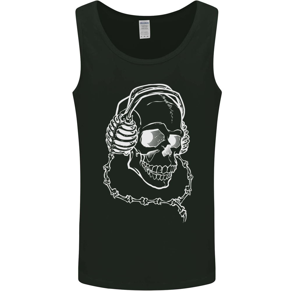 Music A Skull Wearing Headphones Mens Vest Tank Top