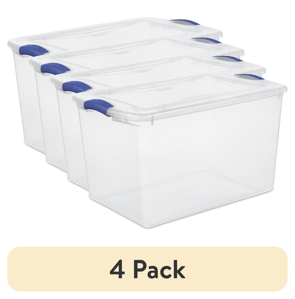 (4 pack) Large Storage Bin, 66 Quart Clear Plastic Storage Container with Lid
