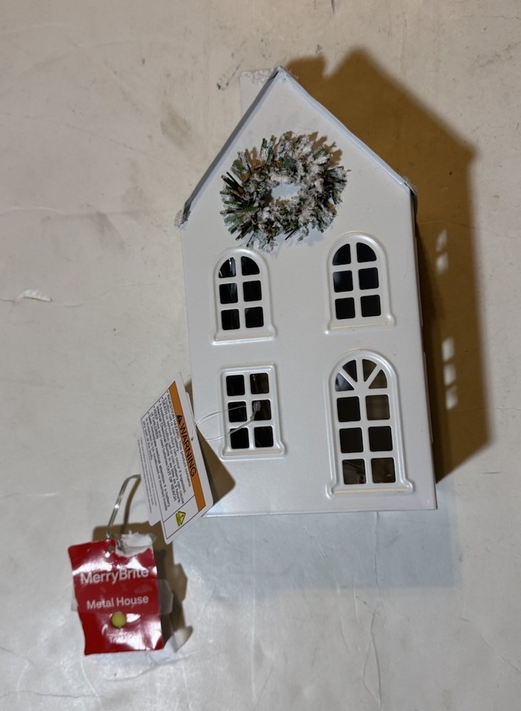 Merry Brite Metal Christmas House 9 x 4.5 Inches Holiday Decoration  
