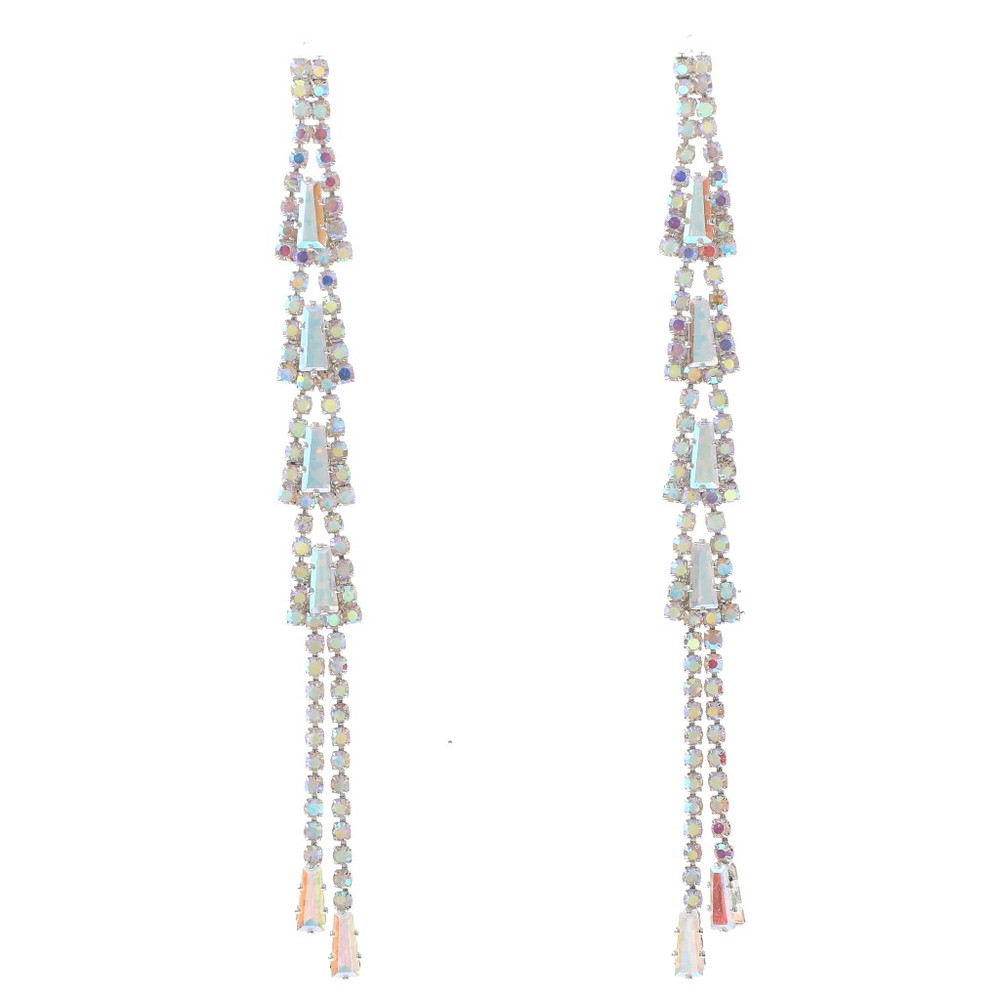 Silver Tone Metal Rhinestone Dangle Post Earrings ESE1867-SAB