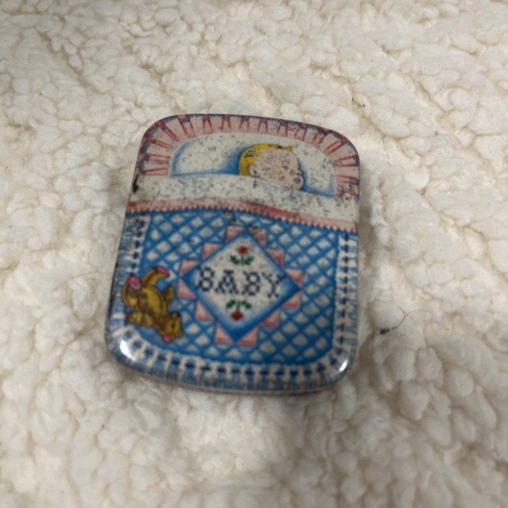 Vintage Little Metal Box With Baby Tiny Toys