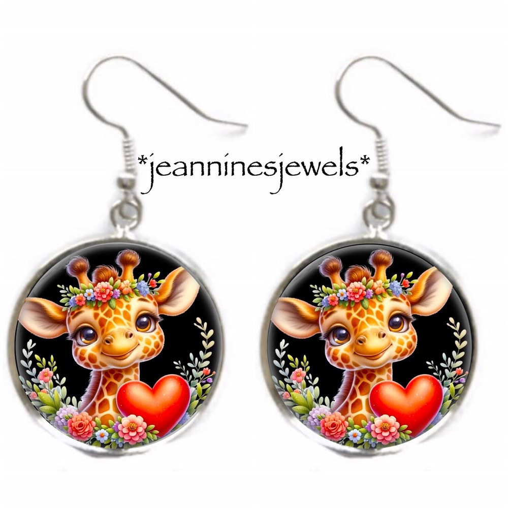 Valentines Day GIRAFFE Earrings Silver Charm Dangle Cute Valentines Day Gift-image