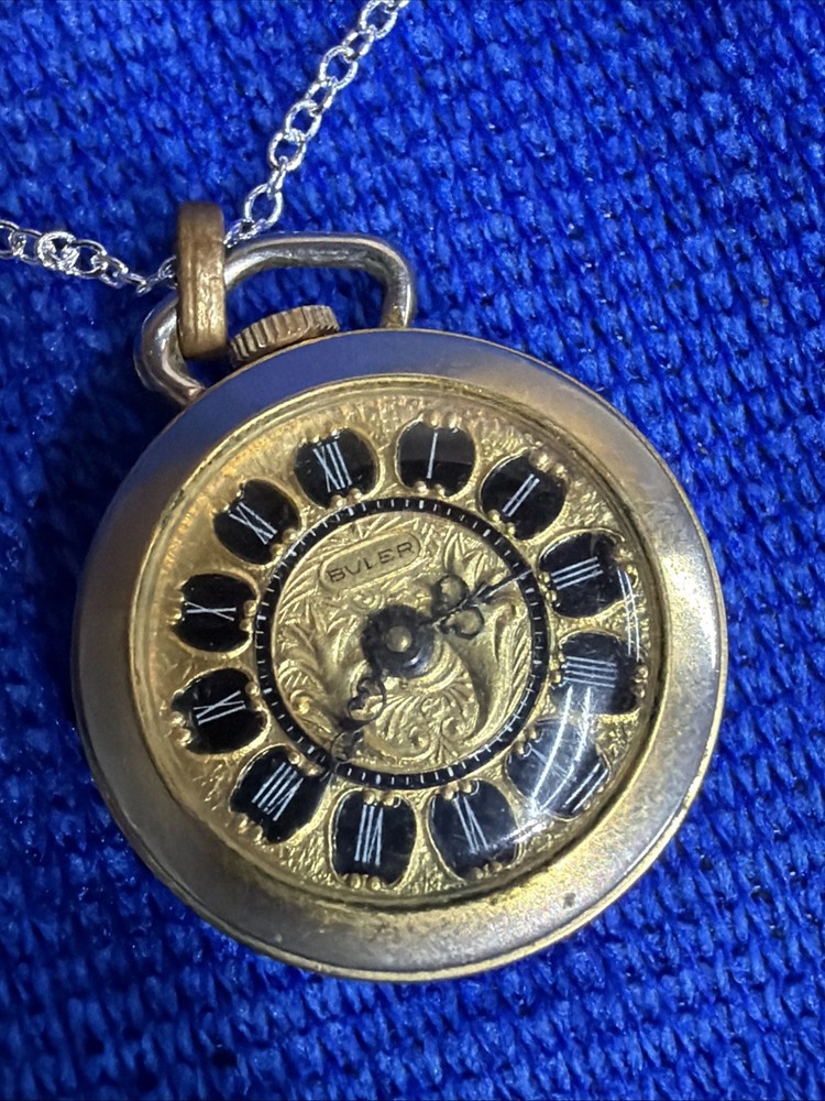 Vintage Buler Swiss Pendant Watch Necklace 925 Silver Working 1950s-60s