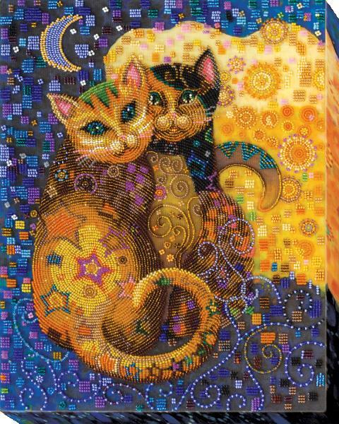 Bead embroidery kit Feline kiss needlework kit Art canvas beadwork pattern