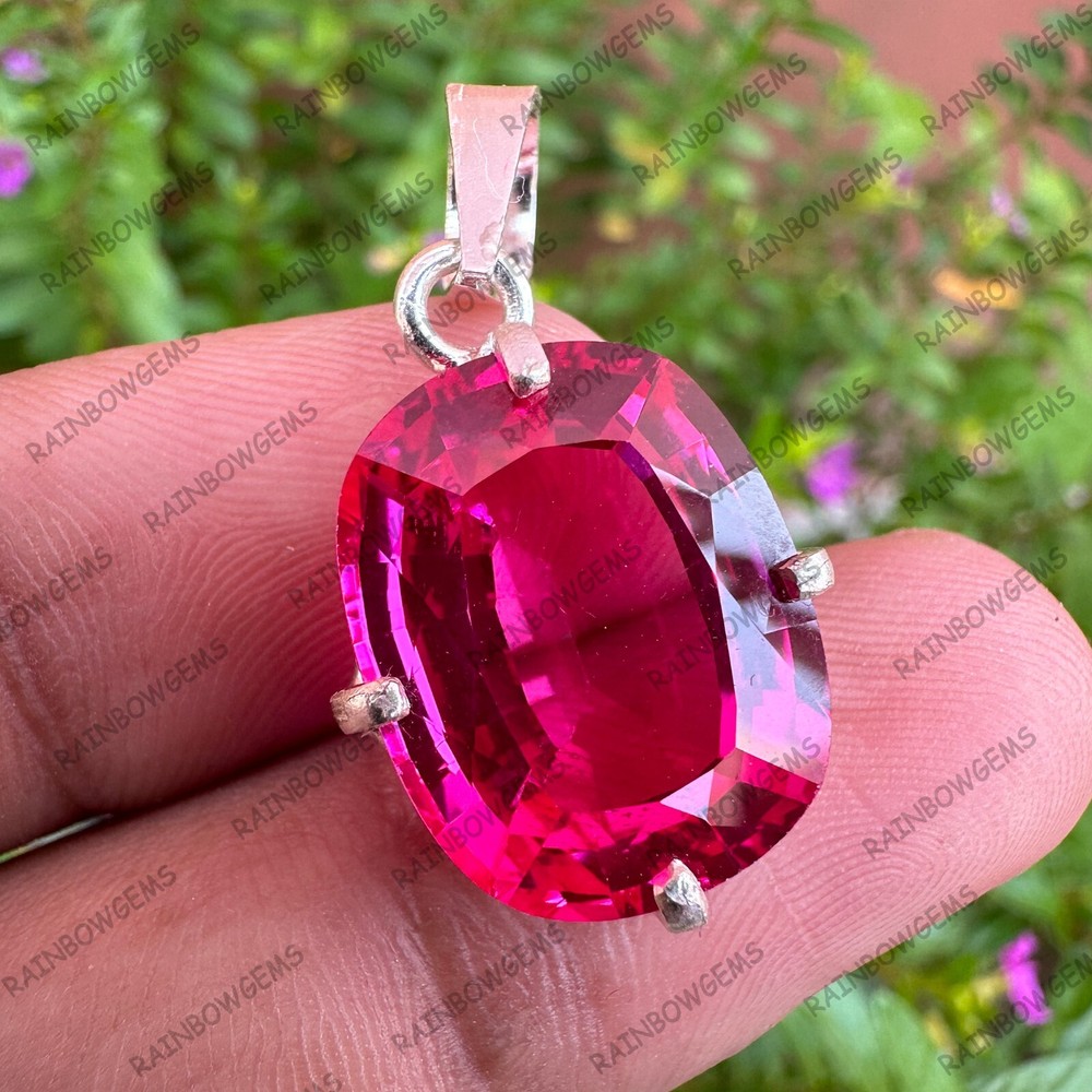 27.15 Ct Natural Pink Sapphire Pendant in 925 Sterling Silver Handmade Jewelry