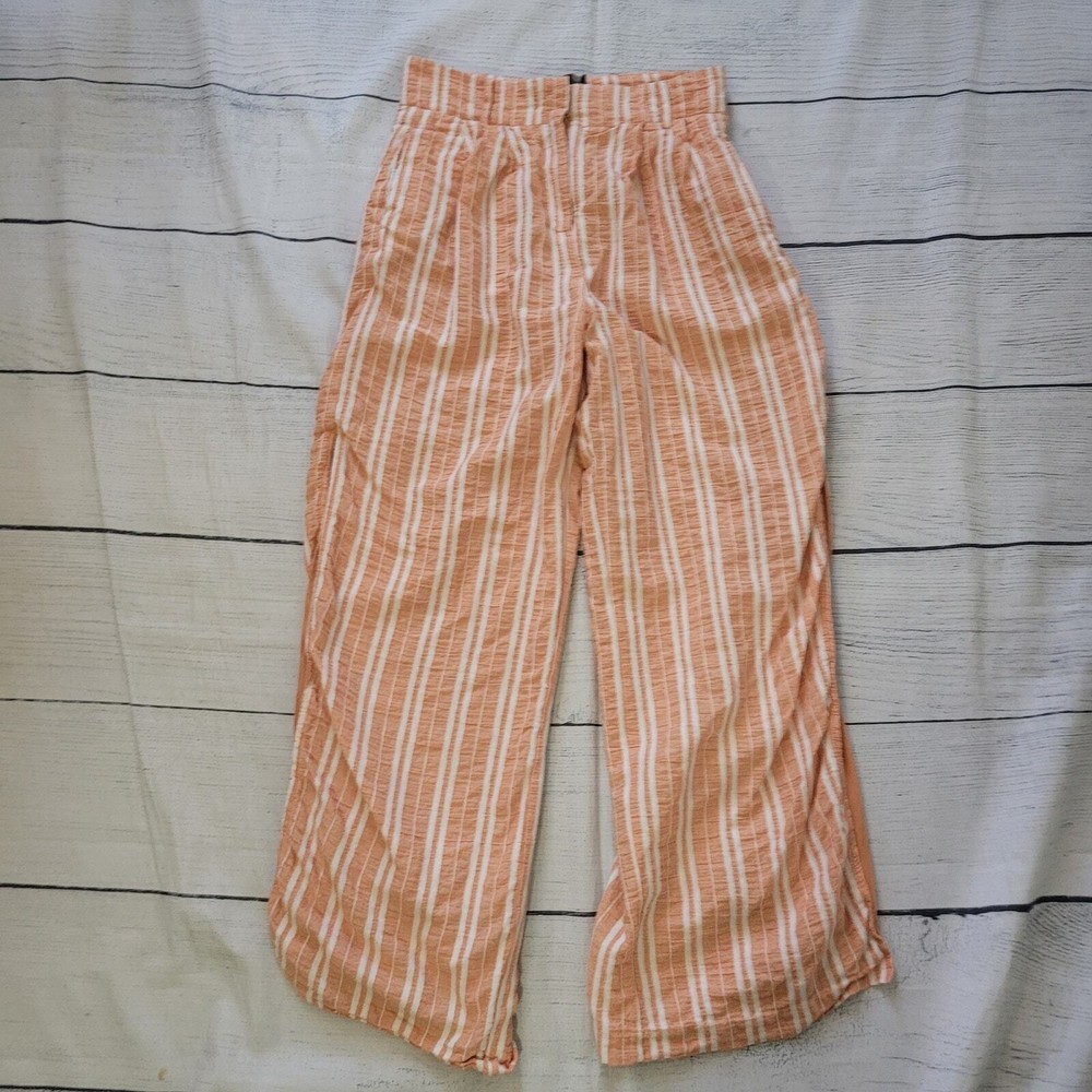 Lulus Size S Breezy and Beachy Peach Striped Wide-Leg Pants Linen Blend Casual