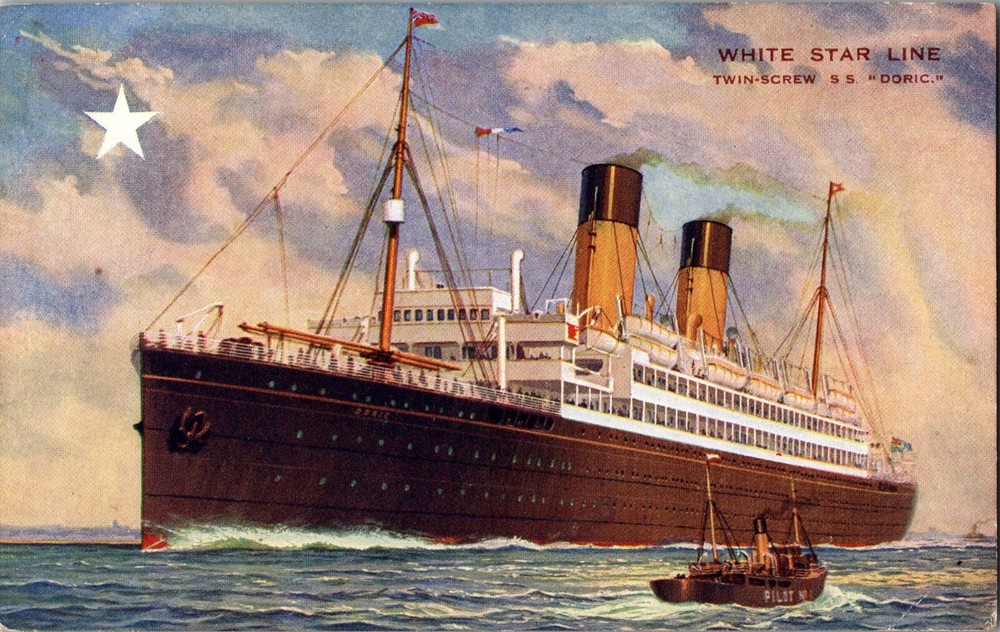 White Star Line SS Doric Mint England Ship Postcard Twin Screw Vintage Collectible