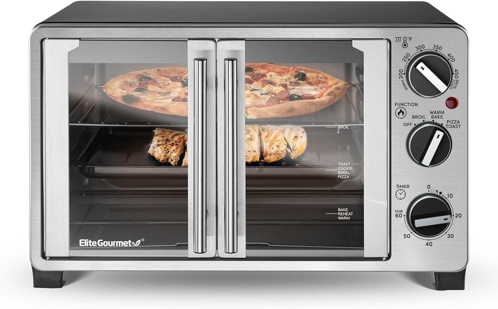 Double French Door Countertop Toaster Oven 25L Stainless Steel 1500W with Keep Warm-image