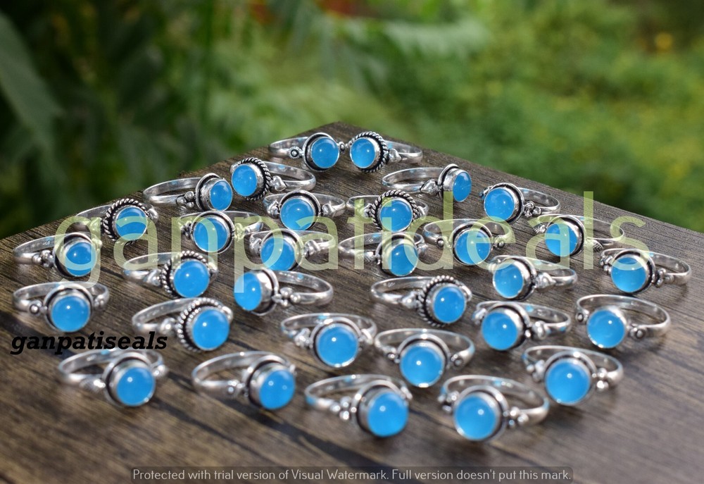Christmas Sale ! Chalcedony Gemstone Ring 5pcs Wholesale Lot 925 Silver Plated-image