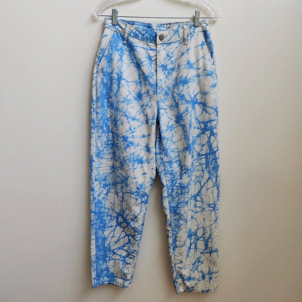 Rachel Comey High-Rise Marbled Tye Dye Jeans Womens Size 6 Blue Tapered Buckle