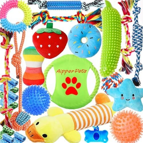 25 Pack Puppy Chew Toys with Squeaker and Rope