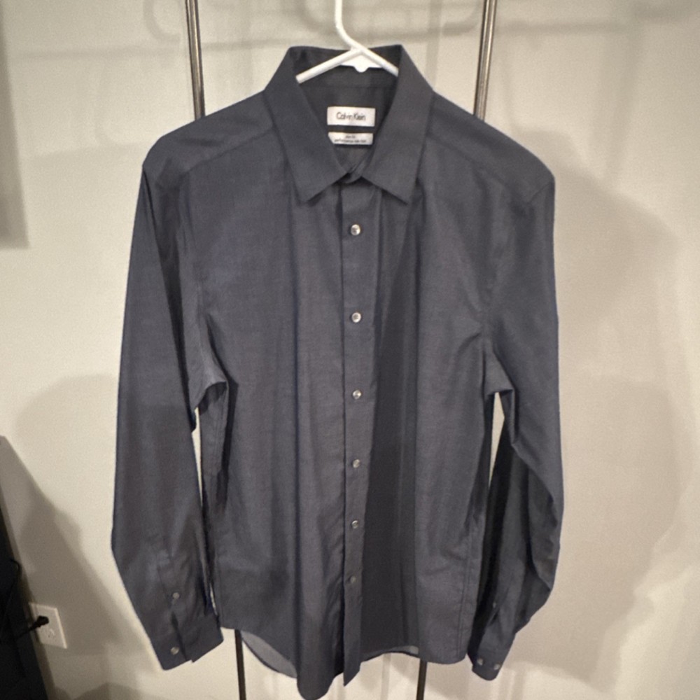Calvin Klein Men's Dress Shirt Slim Fit Non-Iron Dark Blue 15.5 34/35