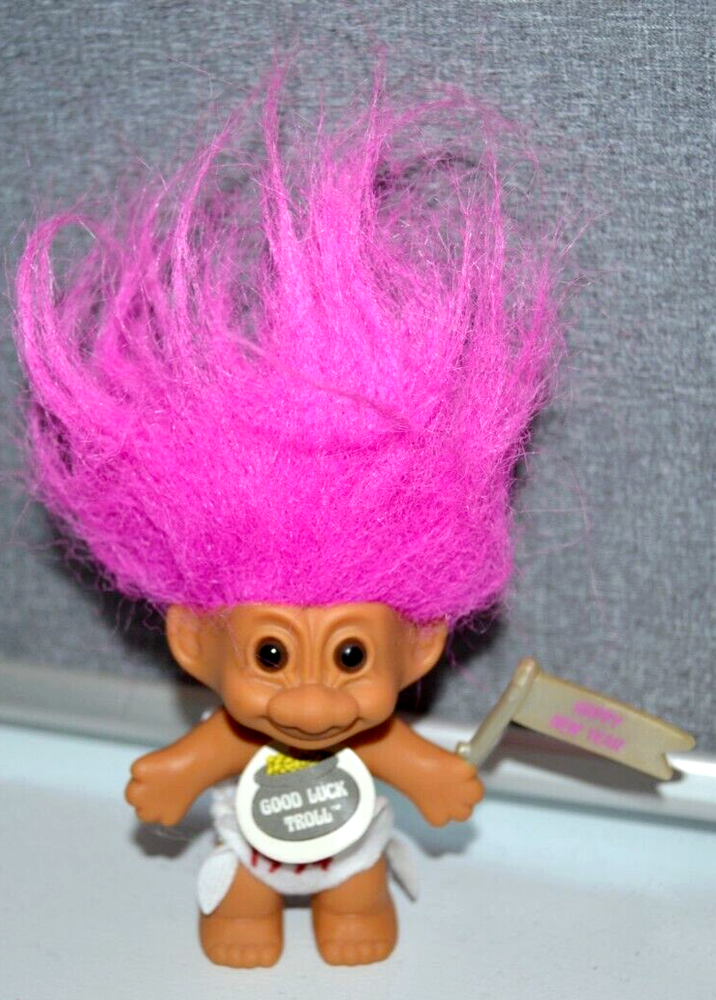 Troll Doll HAPPY NEW YEAR Good Luck Doll w/Tag Russ Vtg 1994 PINK Hair 3