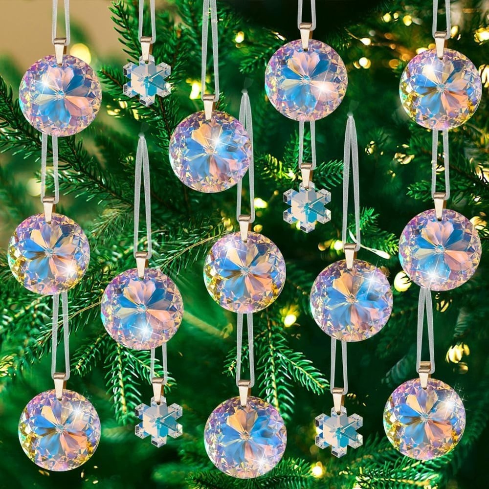 Worgree 16 Pcs AB Color Hanging Crystal Glass Christmas Balls Ab