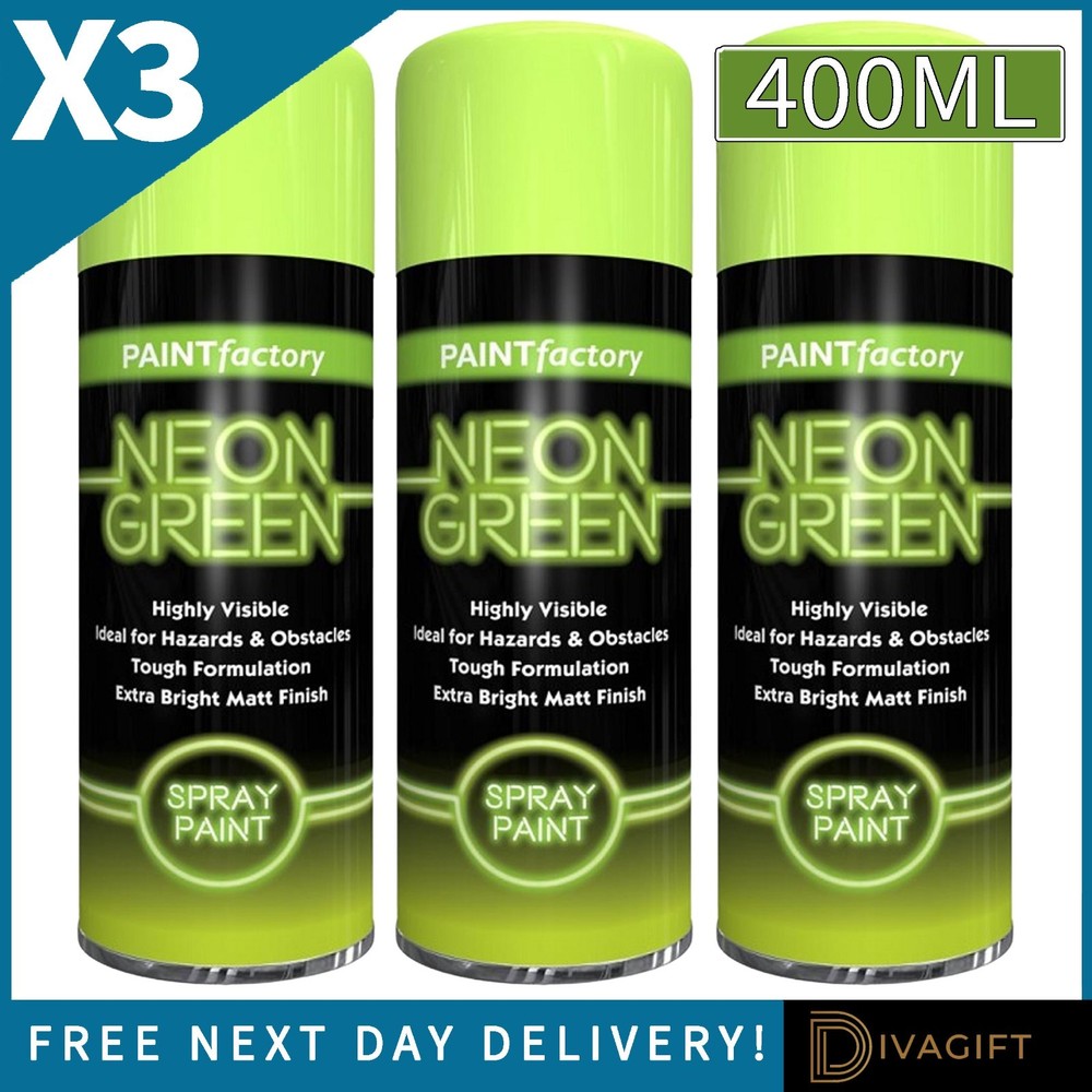 3 x GREEN FLUORESCENT BRIGHT NEON SPRAY PAINT 400ML AEROSOL MATT HI VIS SAFETY