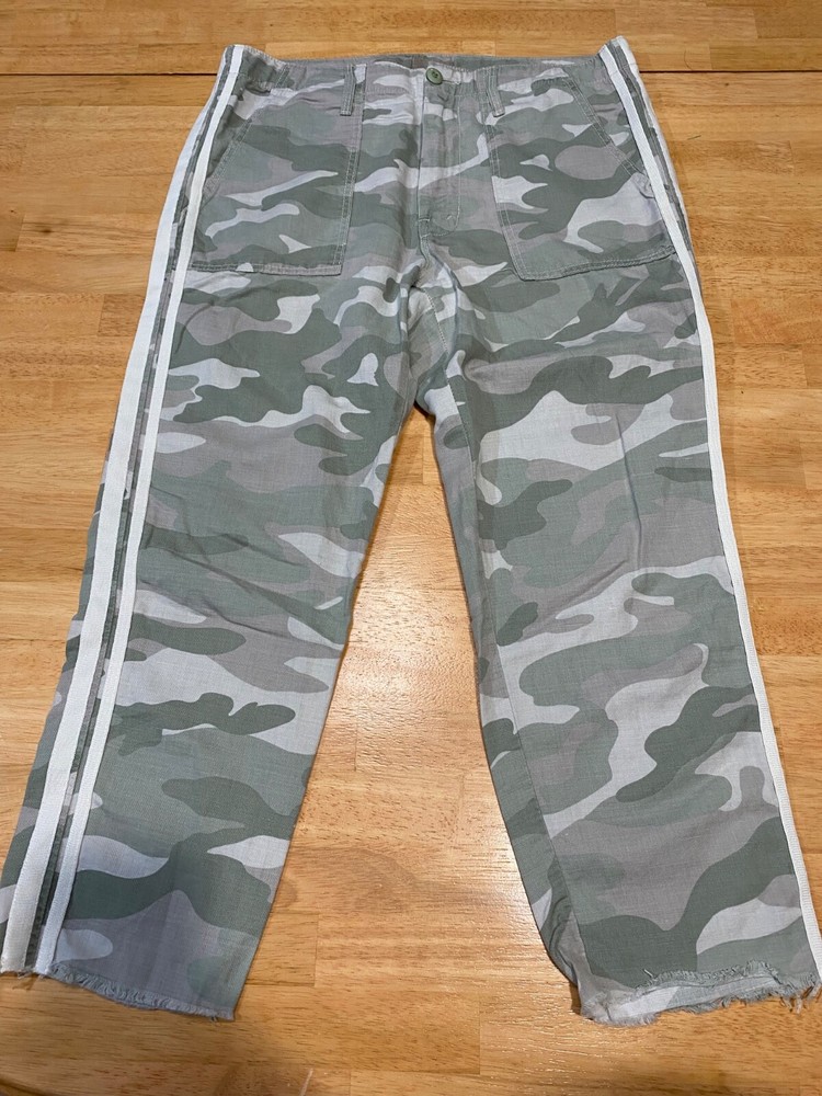 Mother Women’s Sz. 30 The Shaker Crop Fray Pants Racer Stripe Camo (5)