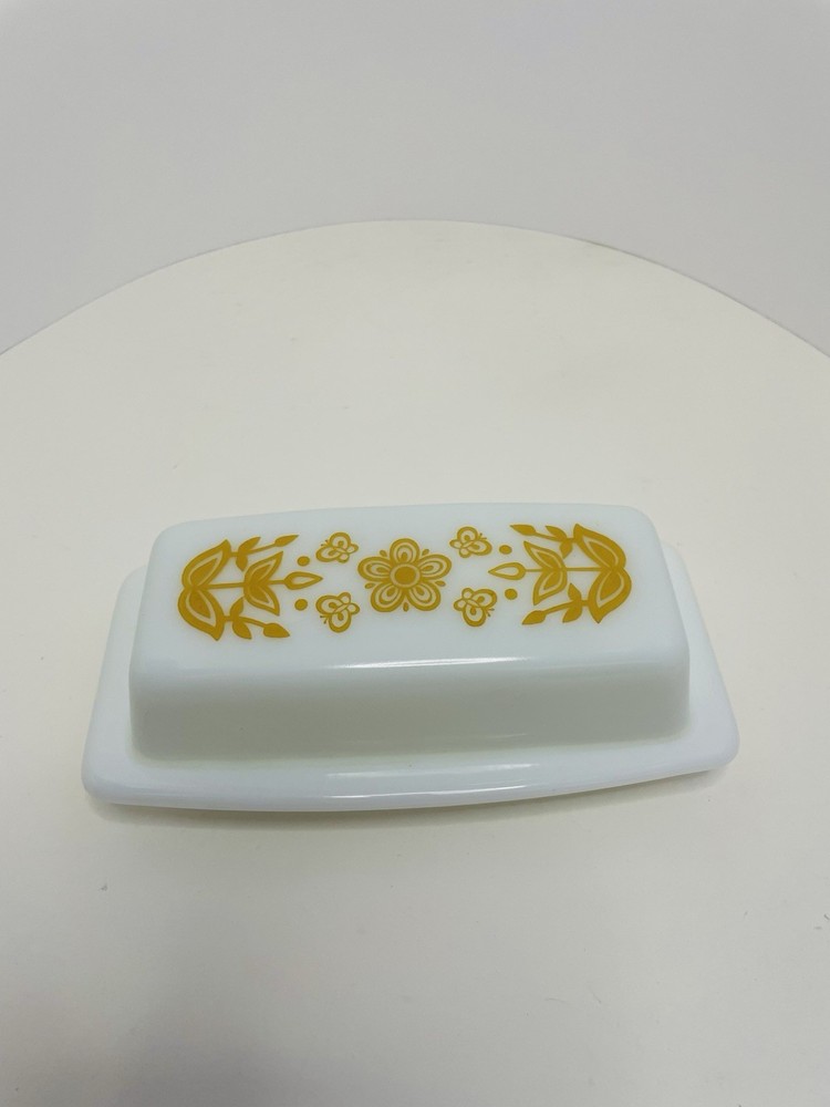 Vintage Pyrex Butterfly Gold Butter Dish with Lid Milk Glass Excellent Condition  