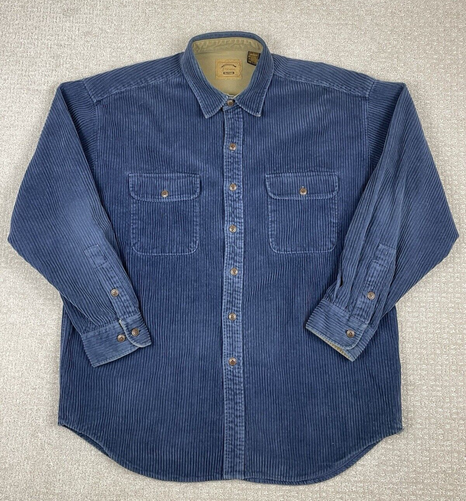 Vintage St John’s Bay Shirt Men’s Size L Blue Corduroy Shacket Oversized Grunge