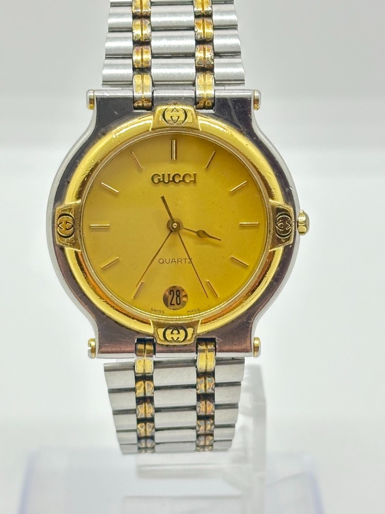 Vintage GUCCI 9000M Gold Dial Men's Quartz Watch Date Function
