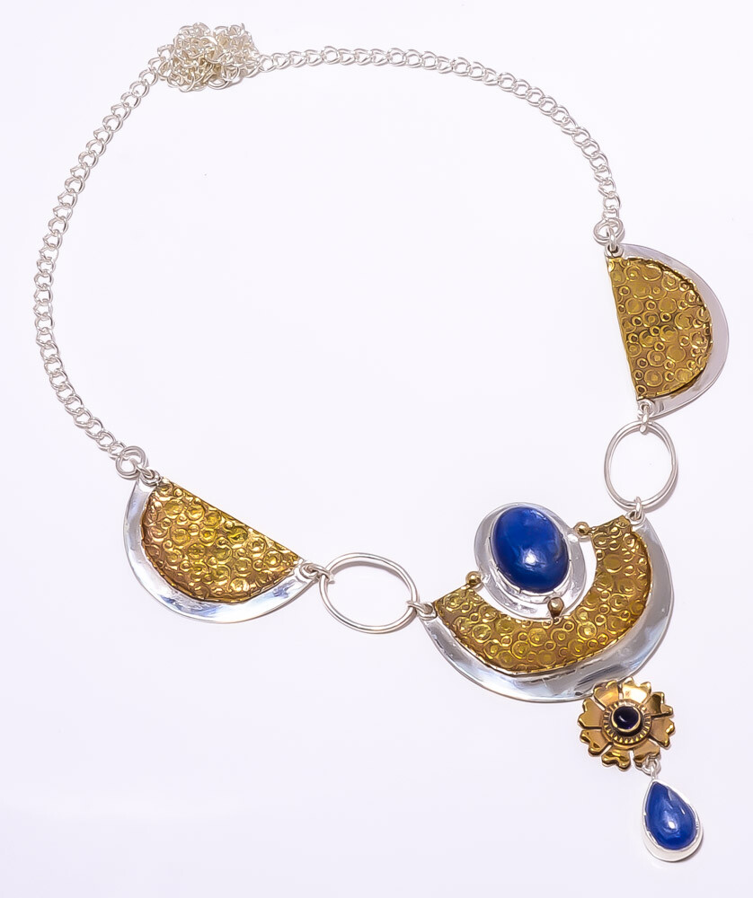 Kyanite - Nepal & Black Onyx 925 Sterling Silver Two Tone Necklace 17.99